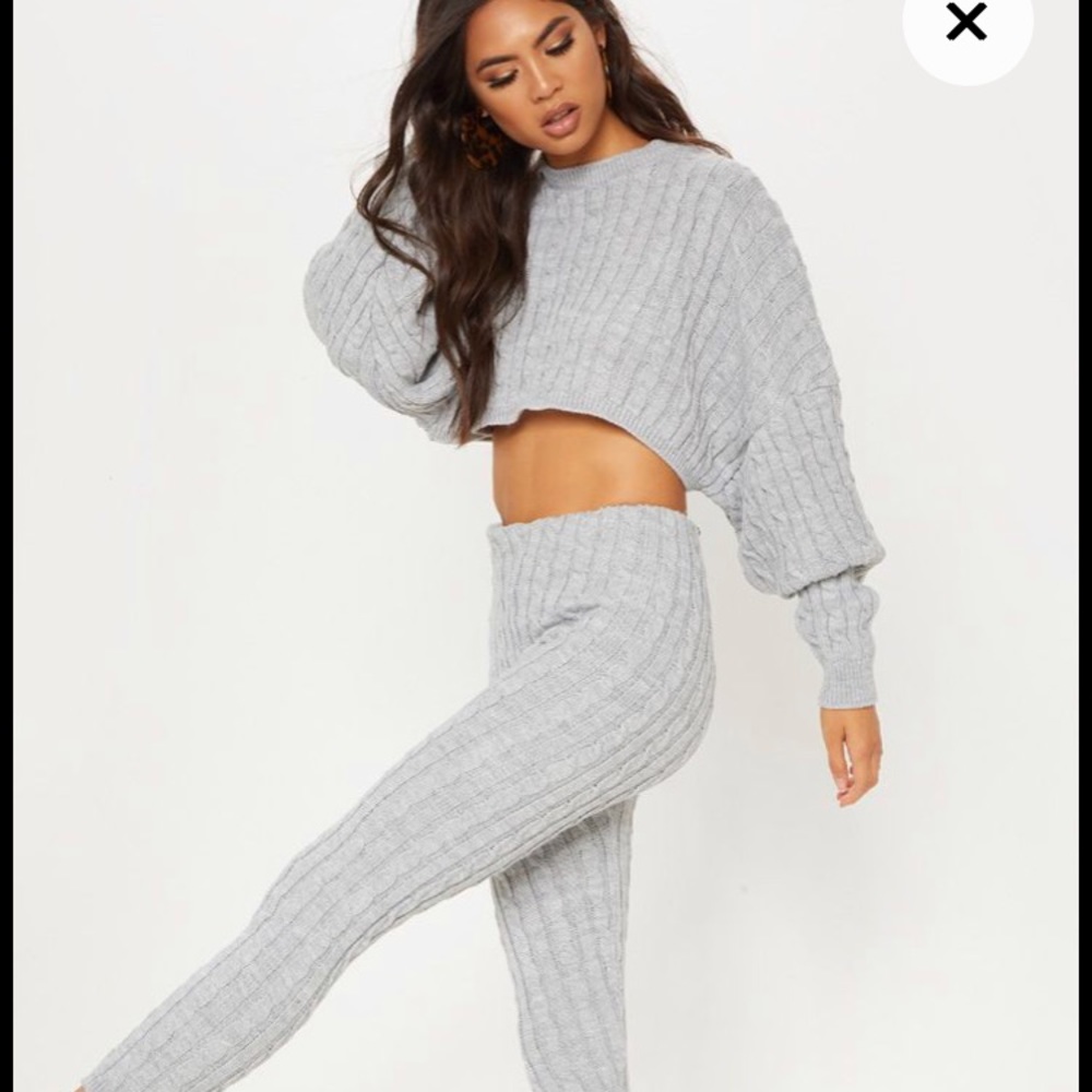Grey Cable Knit Crop Jumper & Legging Set